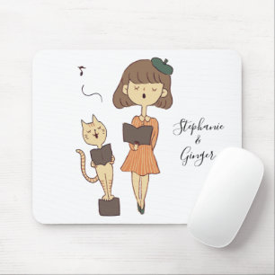 Niedliche Katze und Mädchen singen Personalisierte Mousepad