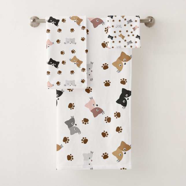 Niedliche Katze und Pfoten Badhandtuch Set (Insitu)