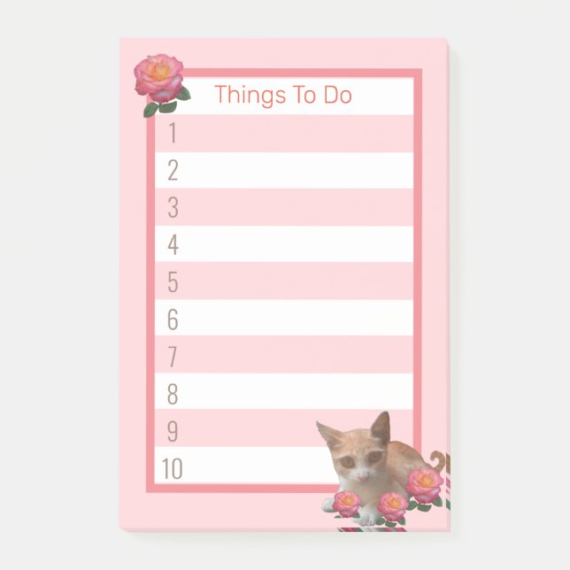 Niedliche Katze und Rose Post-it Klebezettel (Vorderseite)