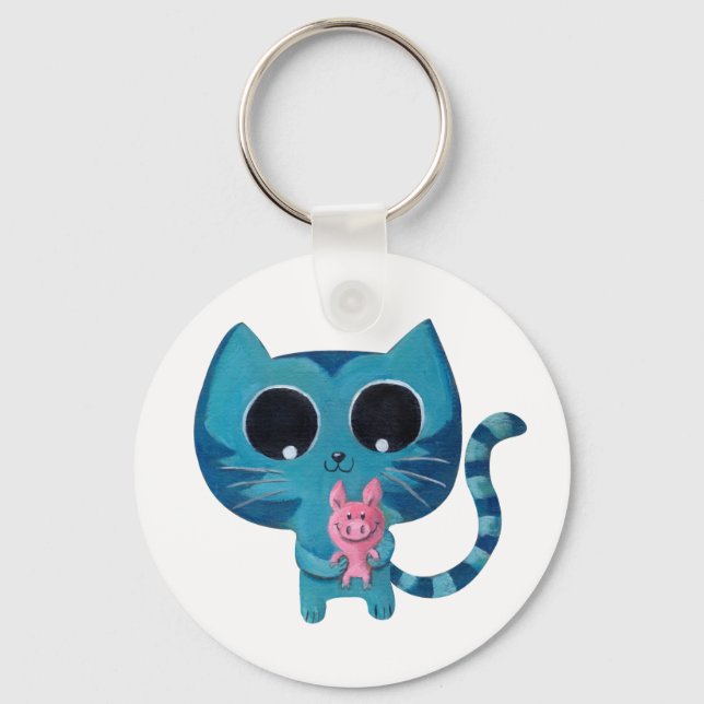 Niedliche Katze und Schwein Schlüsselanhänger (Vorderseite)