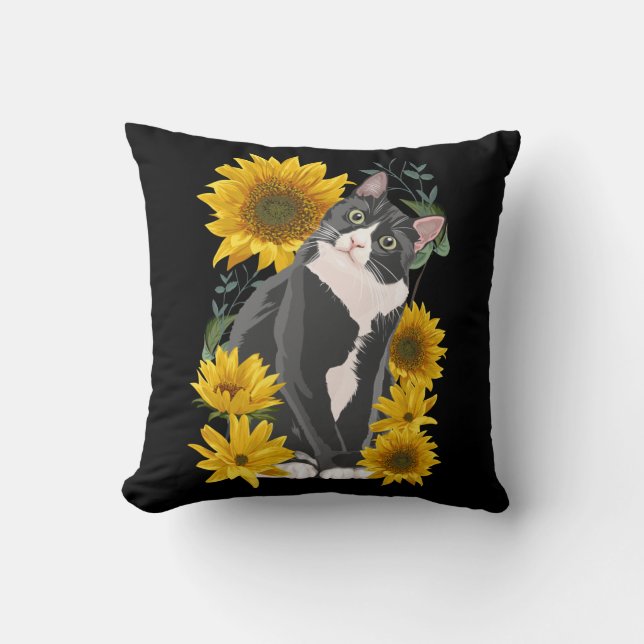 Niedliche Katze und Sonnenblumen Garden Felsische  Kissen (Vorderseite)