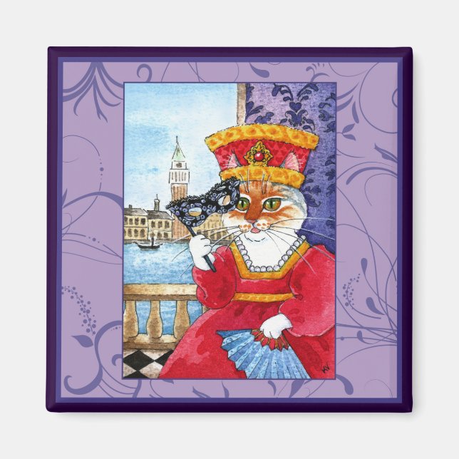 Niedliche Katze, venezianisches Kostüm Magnet (Vorne)