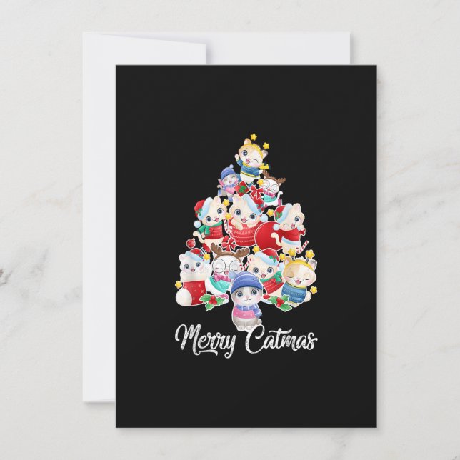Niedliche Katze Weihnachtsbaum frohe Weihnachtskat Einladung (Vorderseite)