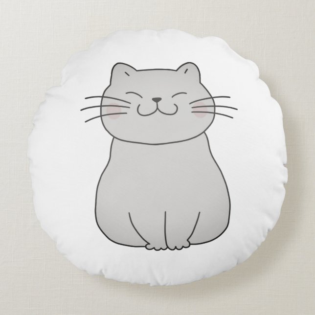 Niedliche Katze Zeichnend Rundes Kissen (Vorderseite)