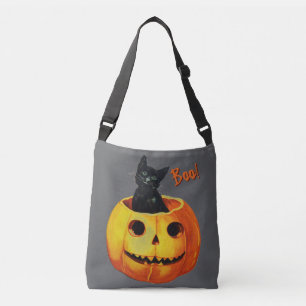 Niedliche Katze zu KürbisHalloween Tragetaschen Mit Langen Trägern