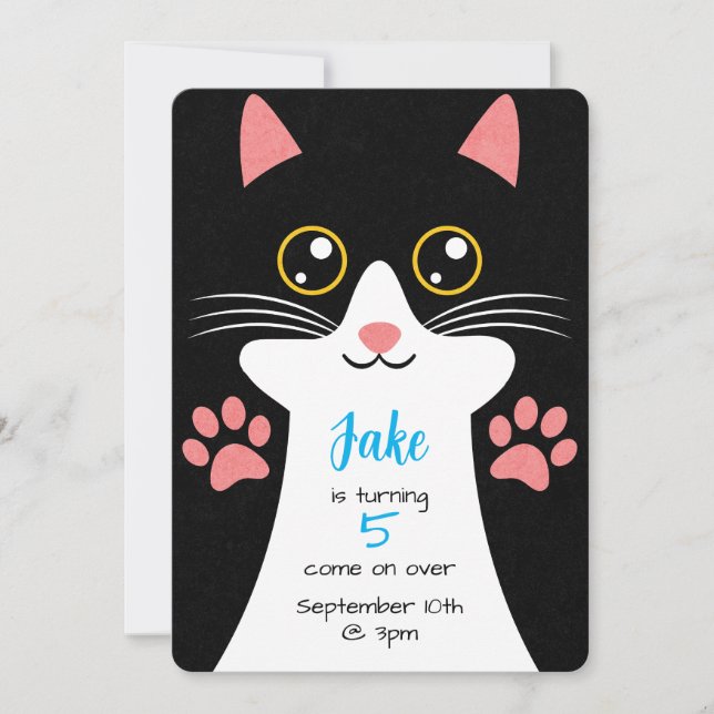Niedliche Katze zum Geburtstag. Bearbeitbarer Text Einladung (Vorderseite)