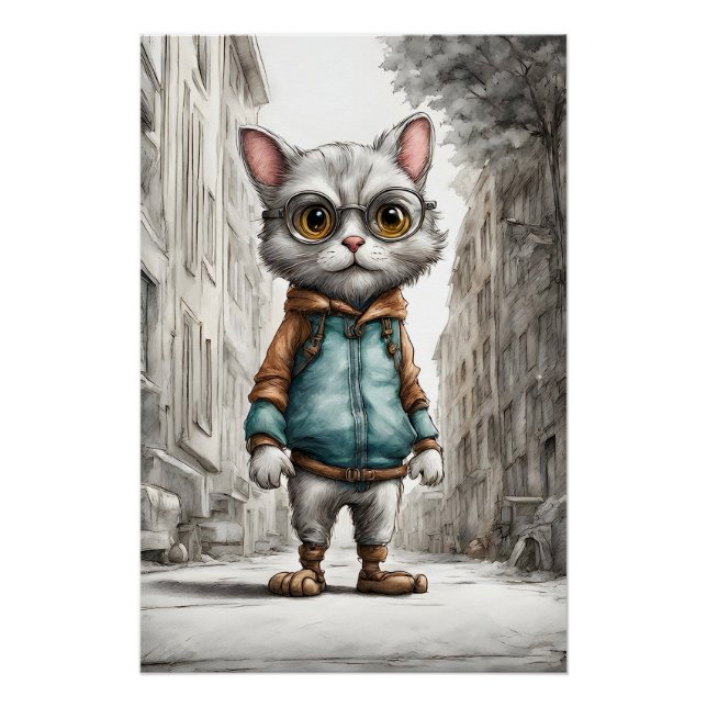 Niedliche Katze zum Spaziergang Poster (Vorderseite)