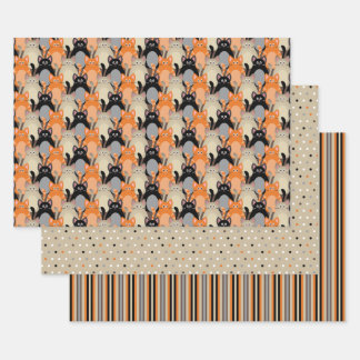 Niedliche Katzen Alle in einem rohen Polka Dot und Geschenkpapier Set