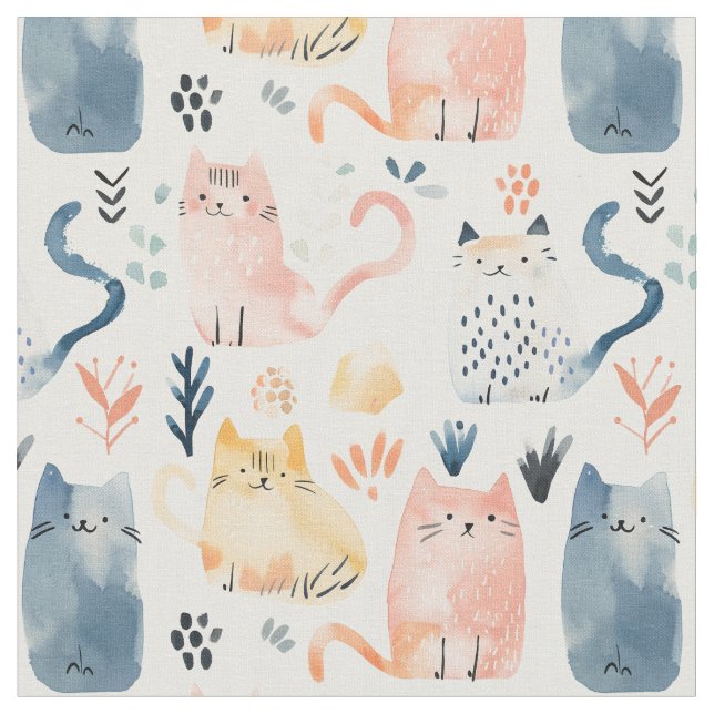 Niedliche Katzen Aquarellmuster. Stoff (Nahaufnahme)