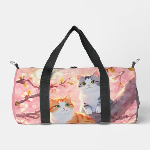 Niedliche Katzen auf einem Kirschblütenbaum Duffle Bag