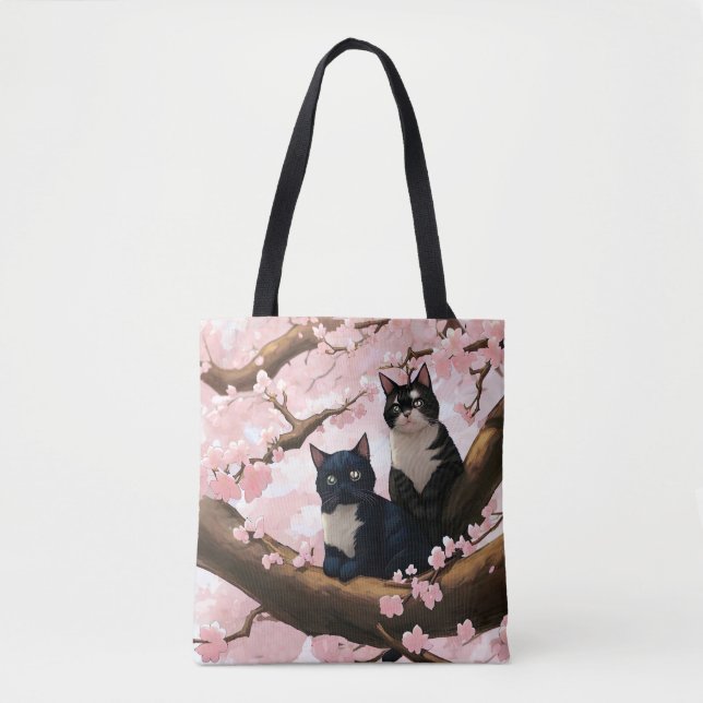 Niedliche Katzen auf einem Kirschblütenbaum Tasche (Vorderseite)