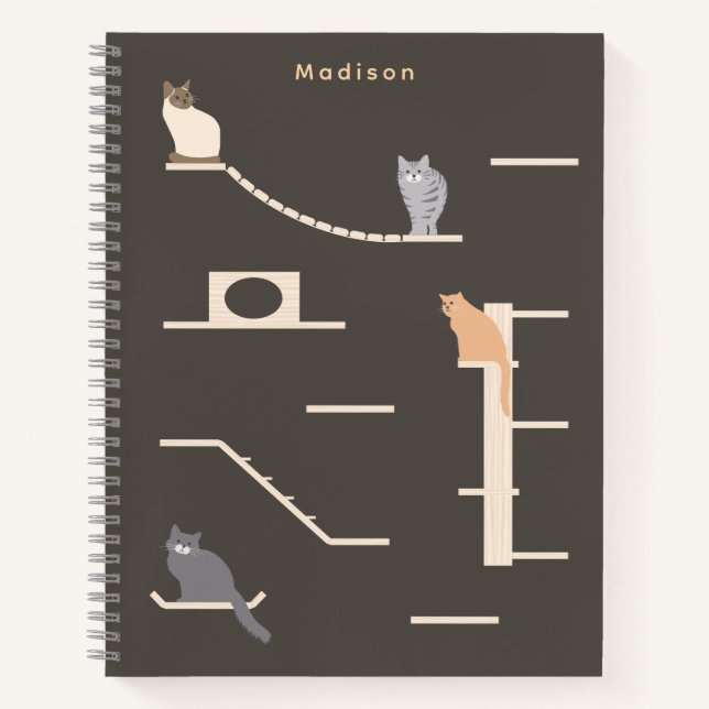 Niedliche Katzen auf Katzenwänden Möbel dunkelgrau Notizbuch (Vorderseite)