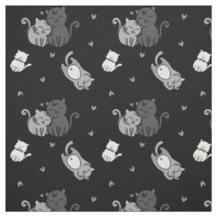 Niedliche Katzen auf Schwarz-Weiße-Hexe®-Katzen Stoff