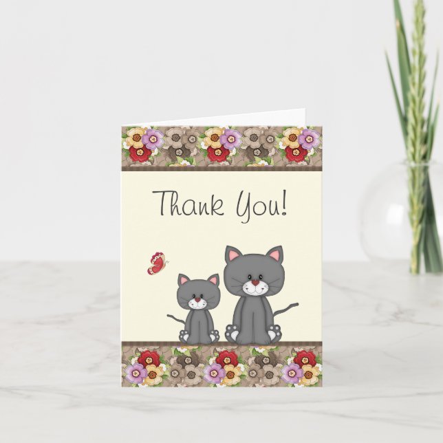 Niedliche Katzen, Blume und Schmetterling Danke Ka (Vorderseite)
