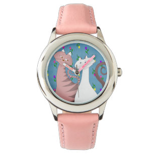 Niedliche Katzen Blumenhintergrund Girl's Pink Wat Armbanduhr