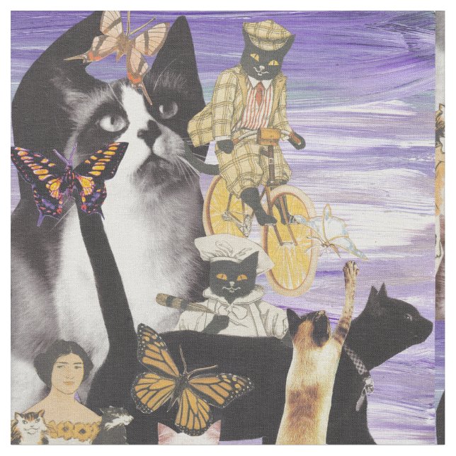 Niedliche Katzen-Collage 4 Stoff (Nahaufnahme)