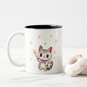 Niedliche Katzen, die Magic Wands Star halten Zweifarbige Tasse