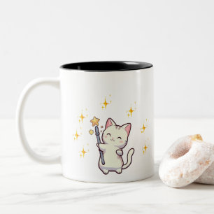 Niedliche Katzen, die Zauberstäbe in der Wand halt Zweifarbige Tasse