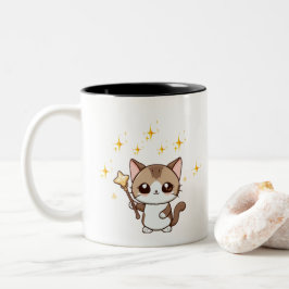 Niedliche Katzen, die Zauberstäbe in der Wand halt Zweifarbige Tasse