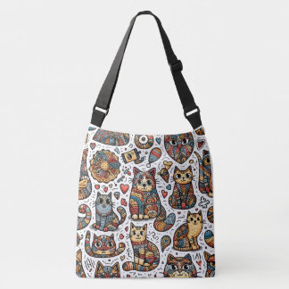Niedliche Katzen Doodle-Cross-Body-Bag Tragetaschen Mit Langen Trägern