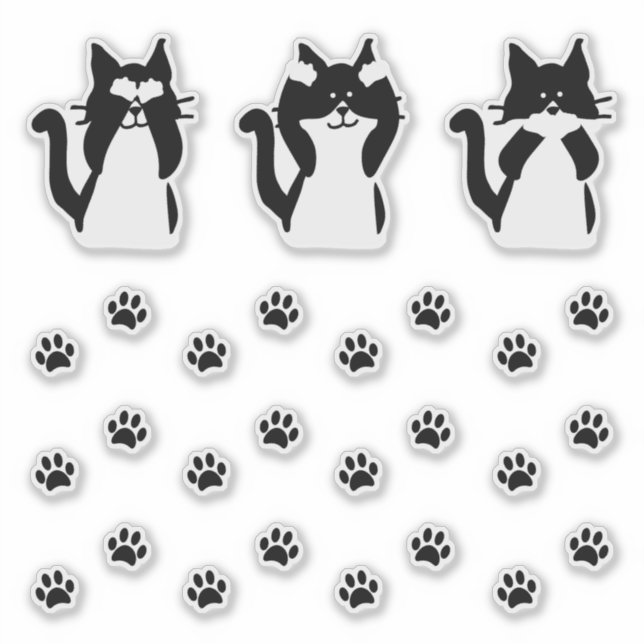 Niedliche Katzen Drei weiße Kätzchen mit Paw Print Aufkleber (Vorderseite)