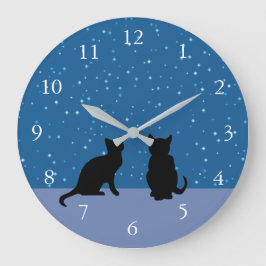 Niedliche Katzen dunkler Nachthimmel mit Sternen Große Wanduhr