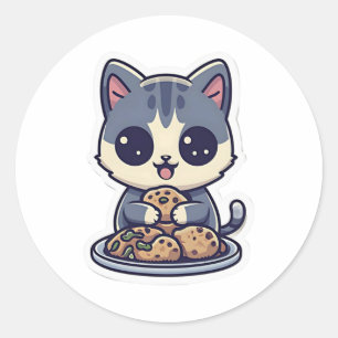 Niedliche Katzen essen Cookies Klassischer T - Shi Runder Aufkleber