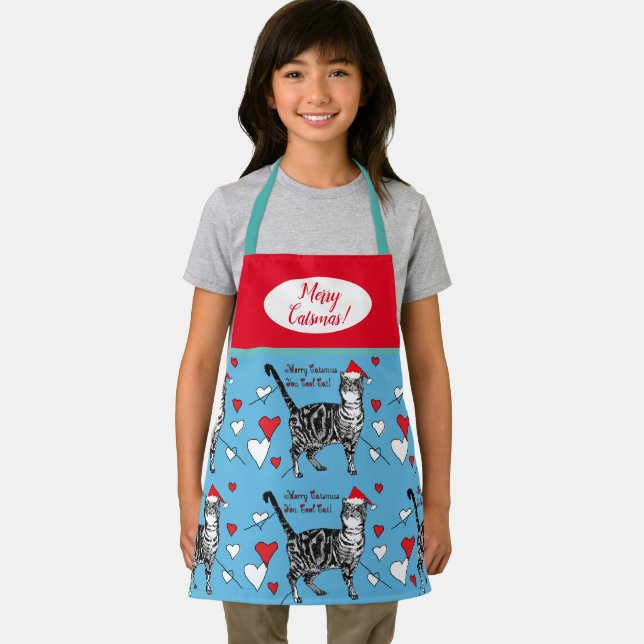 Niedliche Katzen Frohe Weihnachten Blaue Jungen Sc Schürze (Insitu)