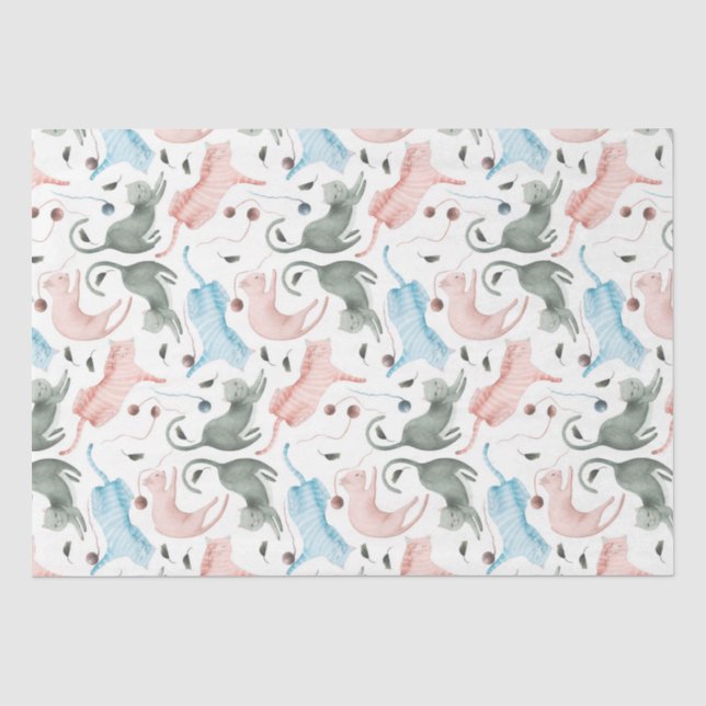 Niedliche Katzen & Garne Pastelfarben Illustration Seidenpapier (Vorderseite)