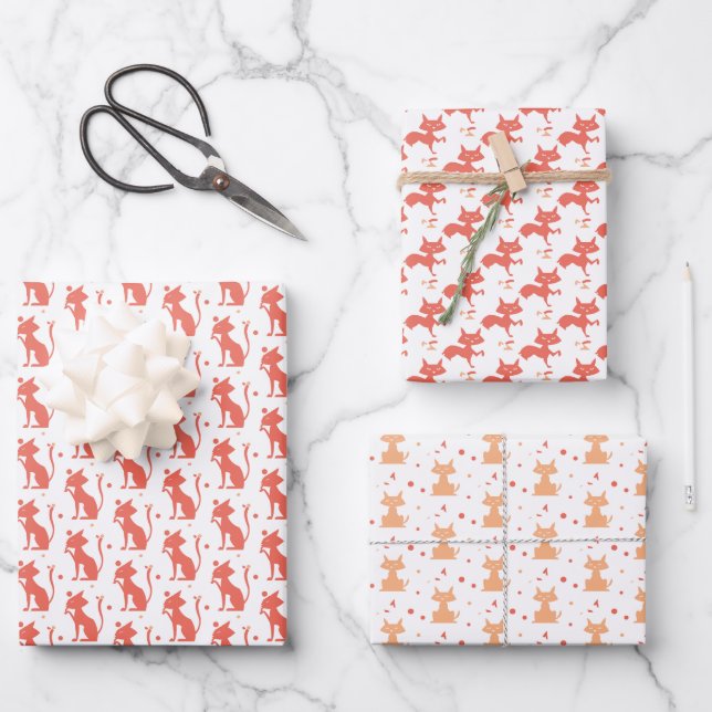 niedliche Katzen Geschenkpapier Set (Vorderseite)