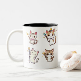 Niedliche Katzen halten die Zauberwand Zweifarbige Tasse