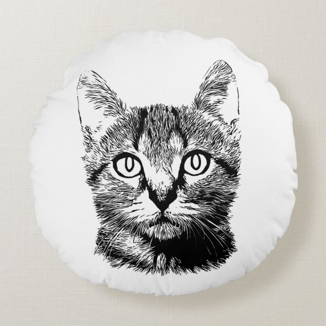 Niedliche Katzen-Hand gezeichnetes Rundes Kissen (Vorderseite)