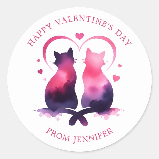 Niedliche Katzen Happy Valentine Day Aufkleber (Vorderseite)