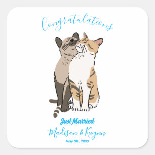 Niedliche Katzen Hochzeit Quadratischer Aufkleber