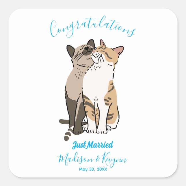 Niedliche Katzen Hochzeit Quadratischer Aufkleber (Vorderseite)