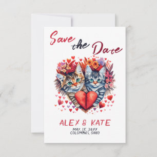 Niedliche Katzen Hochzeit Sichern Sie die Ankündig Save The Date