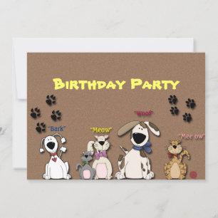 Niedliche Katzen & Hunde Einladung zum Geburtstag