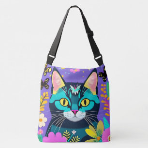 Niedliche Katzen-Illustration Lila Tragetaschen Mit Langen Trägern