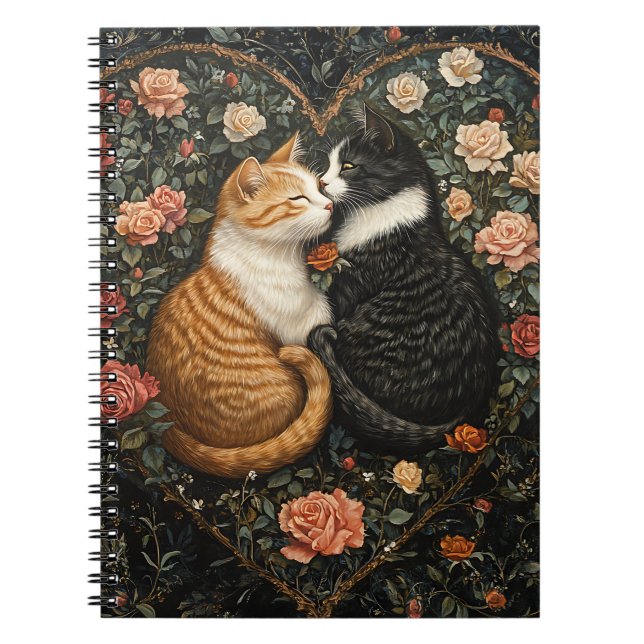 NIEDLICHE KATZEN IM FLORALEN HERZ NOTIZBLOCK (Vorderseite)
