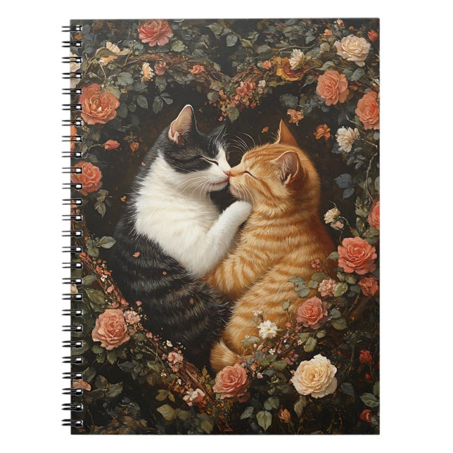 NIEDLICHE KATZEN IM FLORALEN HERZ NOTIZBLOCK (Vorderseite)