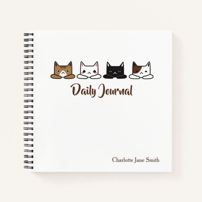 Niedliche "Katzen in einer Reihe" Notizbuch (Vorderseite)