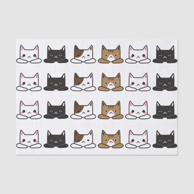Niedliche "Katzen in einer Reihe" Seidenpapier (Vorderseite)