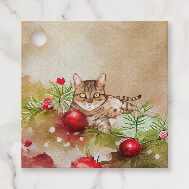Niedliche Katzen in Kiefern und Ornamenten - Gesch Geschenkanhänger (Vorderseite)