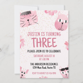 Niedliche Katzen jeden Alters Geburtstagspartei Einladung