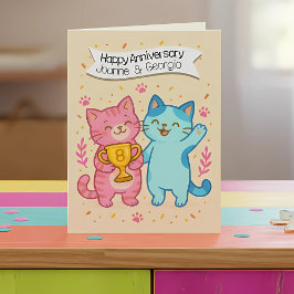 Niedliche Katzen Jubiläumskarte 8. Hochzeit Karte