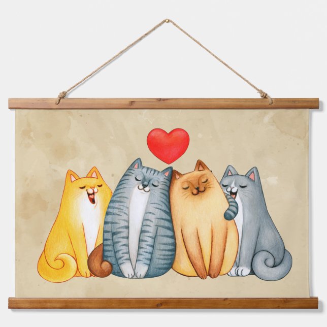 Niedliche Katzen Kätzchen Haustier Wandteppich Mit Holzrahmen (Vorne)