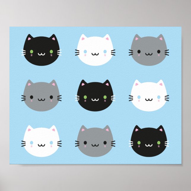 Niedliche Katzen & Kawaii Kätzchen (blau) Poster (Vorne)