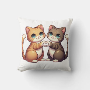 Niedliche Katzen - Kawaii Kätzchen Herzhanddesign Kissen