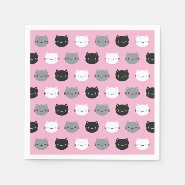 Niedliche Katzen & Kawaii Kätzchen (rosa) Serviette (Vorderseite)