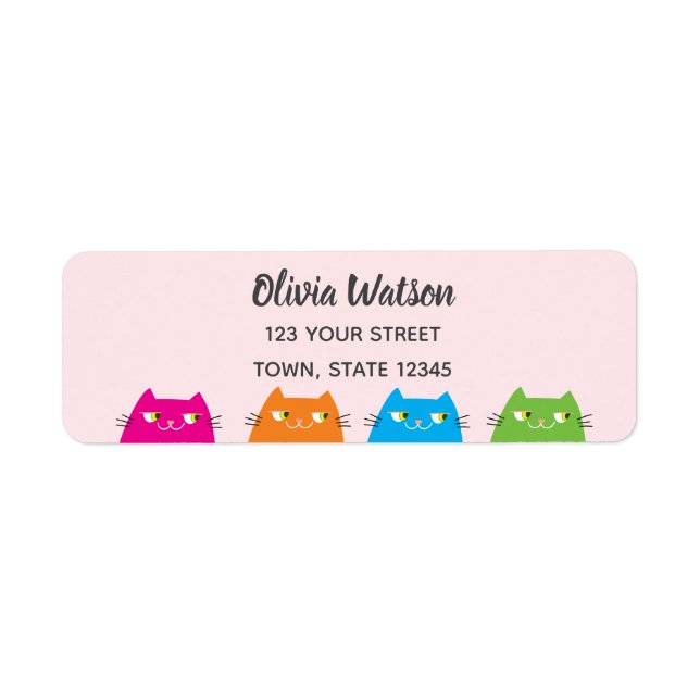 Niedliche Katzen Kawaii Rosa Rücksendeadresse (Vorne)